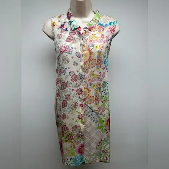 Johnny Was Floral Rayon Drawstring Tunic M
